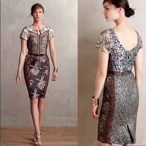 Beguile by Byron Lars Embroidered Brocade Dress Sz 4 petite Anthropologie